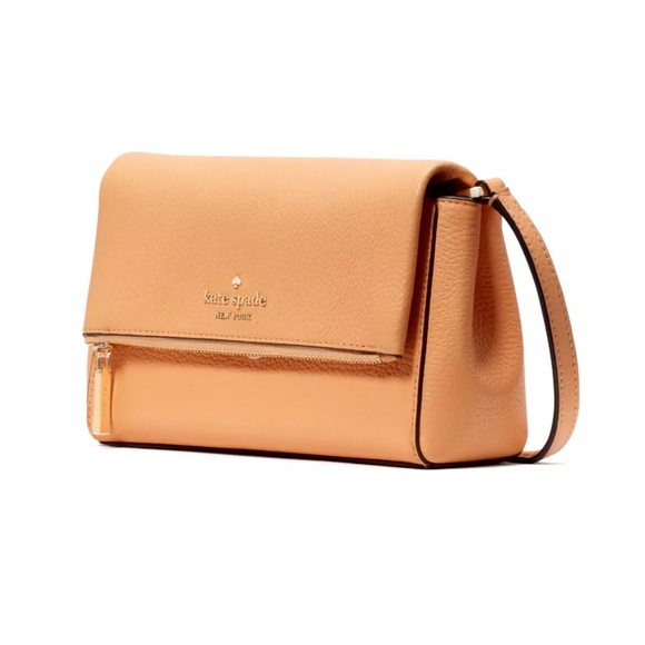 New Kate Spade Leila Mini Zip Crossbody Pebble Leather Orange Cream - Picture 3 of 6